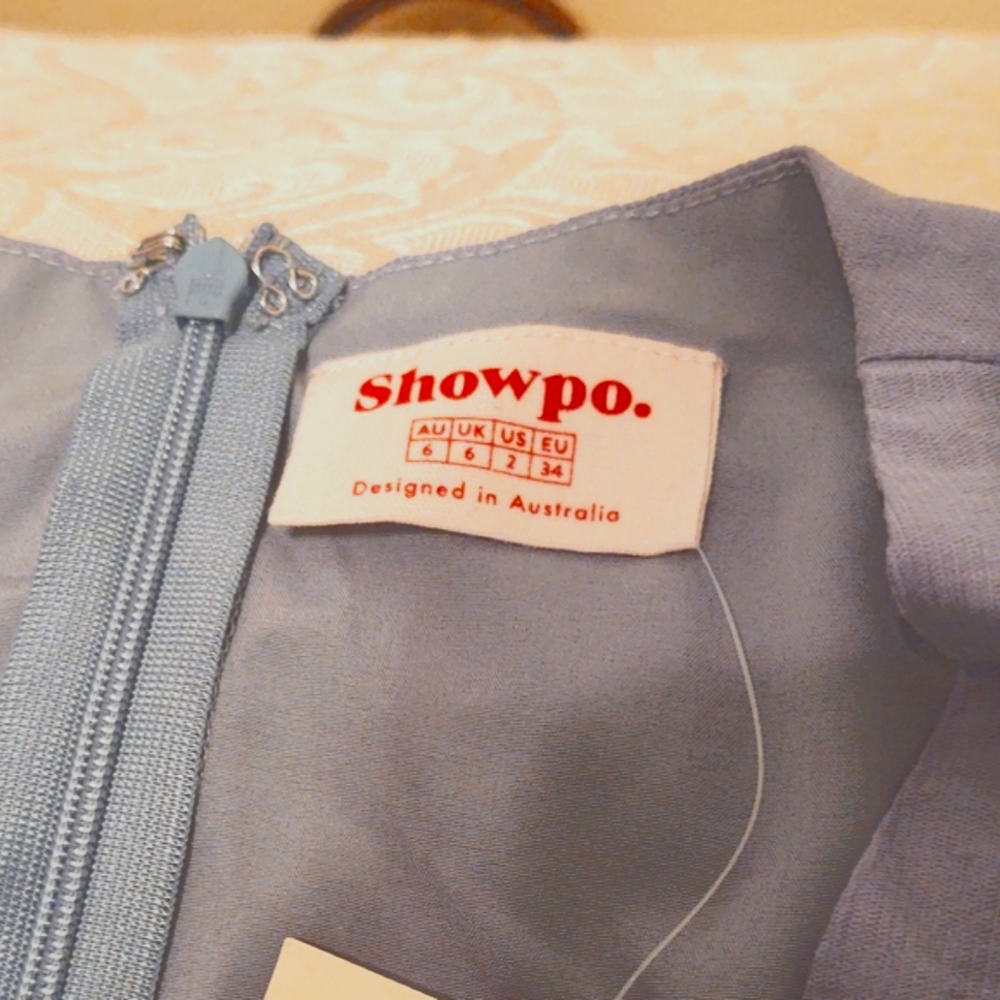 Showpo Constance Wide Sleeve Mini Party Dress Dusty Blue Size 2 - Picture 11 of 11